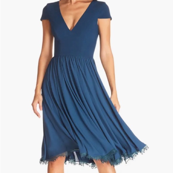 Dress The Population Corey Size Medium Chiffon Dress Midnight Blue - Picture 1 of 5